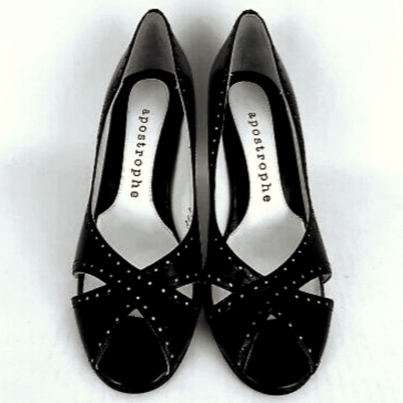 🌷Just In🌷Apostrophe Black Leather Peep Toe Heels - Picture 3 of 8